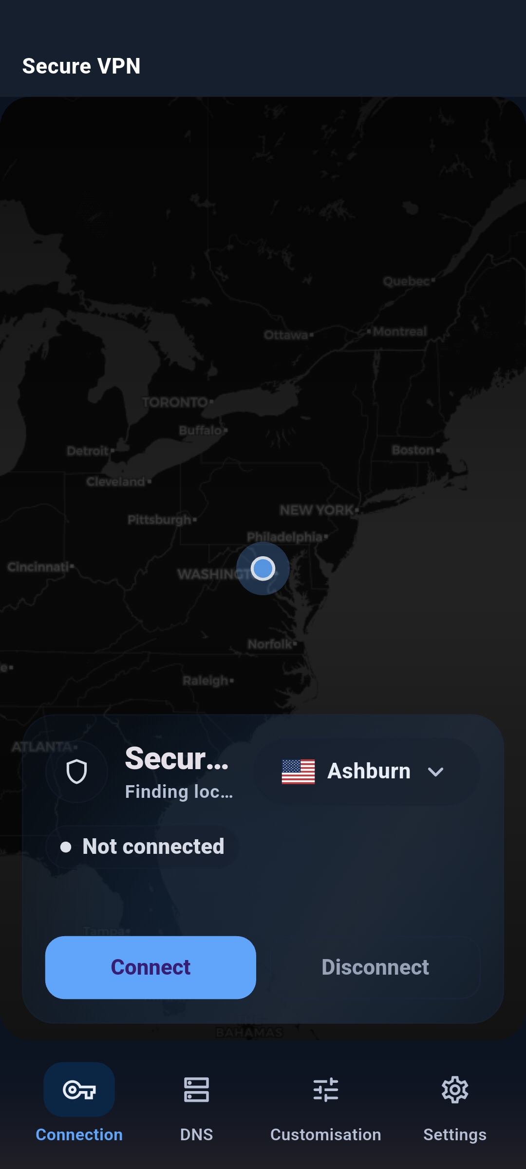 VPN app screen